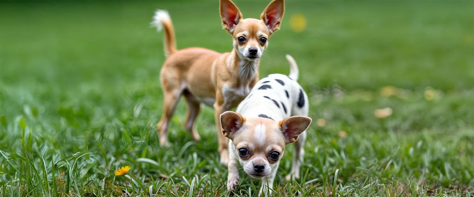 dos perros chihuahuas en el pasto
