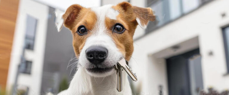 perro con llaves de la casa en la boca