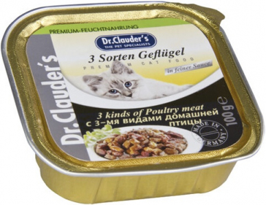 Alimento Húmedo para Gatos Paté Dr. Clauder's 3 Tipos de ave en Salsa - 100g Para Gato