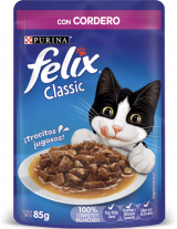 Alimento Húmedo en Sobre Felix Classic con Cordero