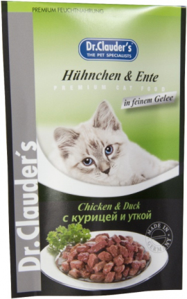 Alimento Húmedo para Gatos Dr. Clauder's Pouch Pollo y Pato en gelatina - 100g Para Gato