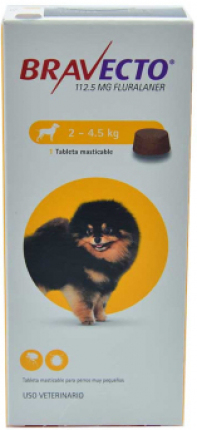 Bravecto®  Amarillo Masticable 112,5 mg Antiparasitario para Perros de 2 a 4,5 kg Antipulgas Bravecto Para Perros de 2 - 4.5kg