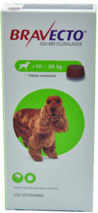 Bravecto® Verde Masticable 500 mg Antiparasitario para Perros de 10 a 20 kg  Antipulgas Bravecto Para Perros de 10kg - 20kg